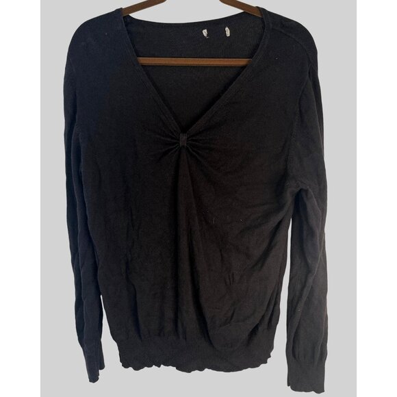 Long sleeve shirt sheer bunched up bust v-neck black no size tag large READ - Picture 1 of 7